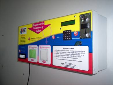 Dispensador de productos de aseo montado en pared, con panel de selección